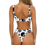 Black And White American Football Print Front Bow Tie Bikini