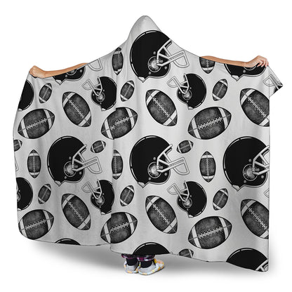 Black And White American Football Print Hooded Blanket