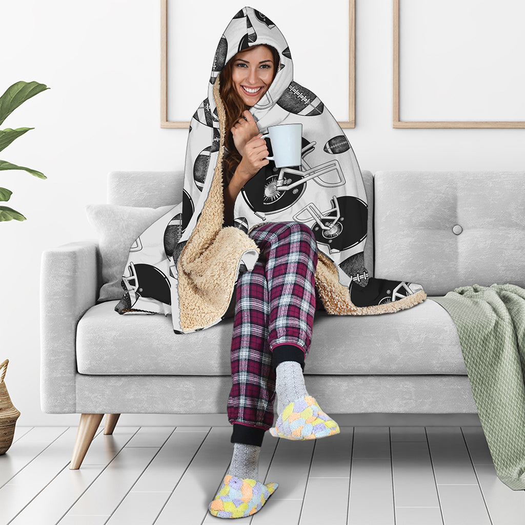 Black And White American Football Print Hooded Blanket