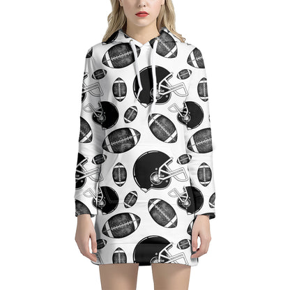 Black And White American Football Print Hoodie Dress