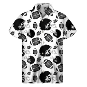 Black And White American Football Print Men's Short Sleeve Shirt