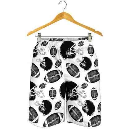Black And White American Football Print Men's Shorts
