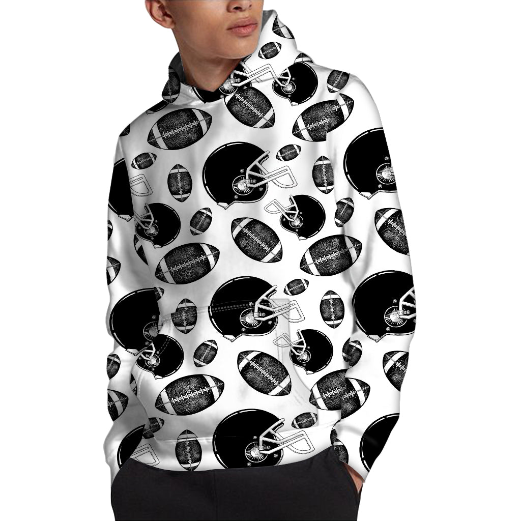 Black And White American Football Print Pullover Hoodie