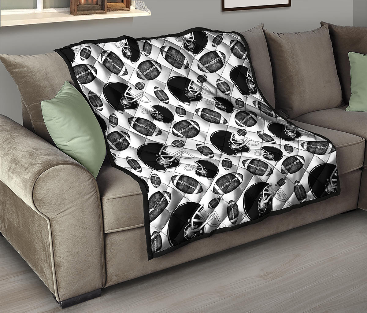 Black And White American Football Print Quilt