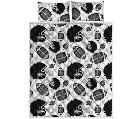 Black And White American Football Print Quilt Bed Set