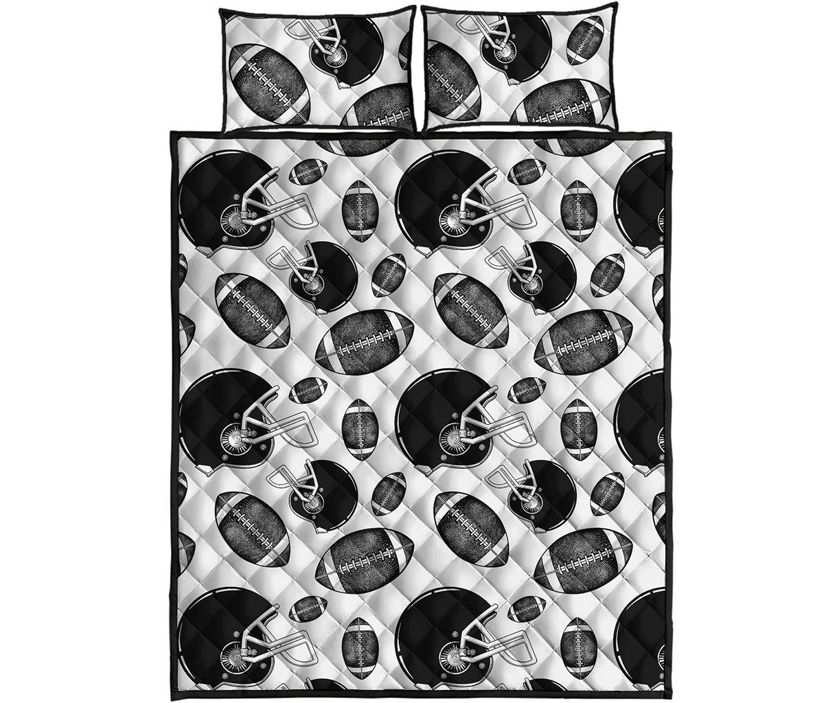 Black And White American Football Print Quilt Bed Set