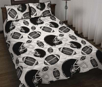 Black And White American Football Print Quilt Bed Set