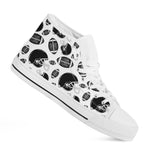 Black And White American Football Print White High Top Shoes