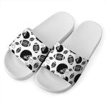 Black And White American Football Print White Slide Sandals