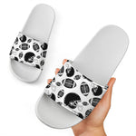 Black And White American Football Print White Slide Sandals