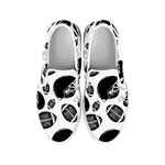 Black And White American Football Print White Slip On Shoes