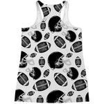 Black And White American Football Print Women's Racerback Tank Top