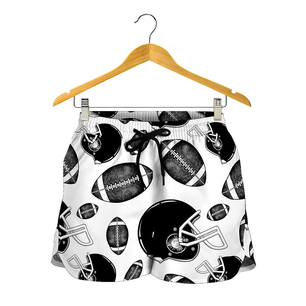 Black And White American Football Print Women's Shorts