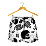 Black And White American Football Print Women's Shorts