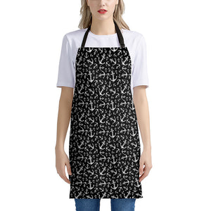 Black And White Anchor Pattern Print Apron