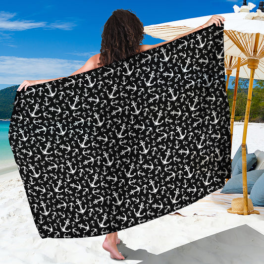 Black And White Anchor Pattern Print Beach Sarong Wrap