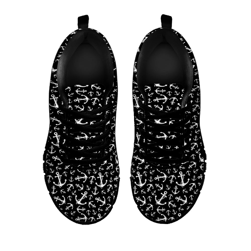 Black And White Anchor Pattern Print Black Sneakers