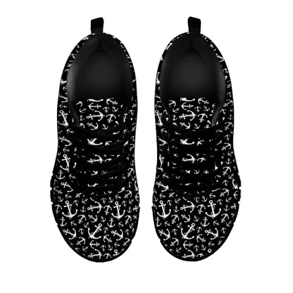 Black And White Anchor Pattern Print Black Sneakers