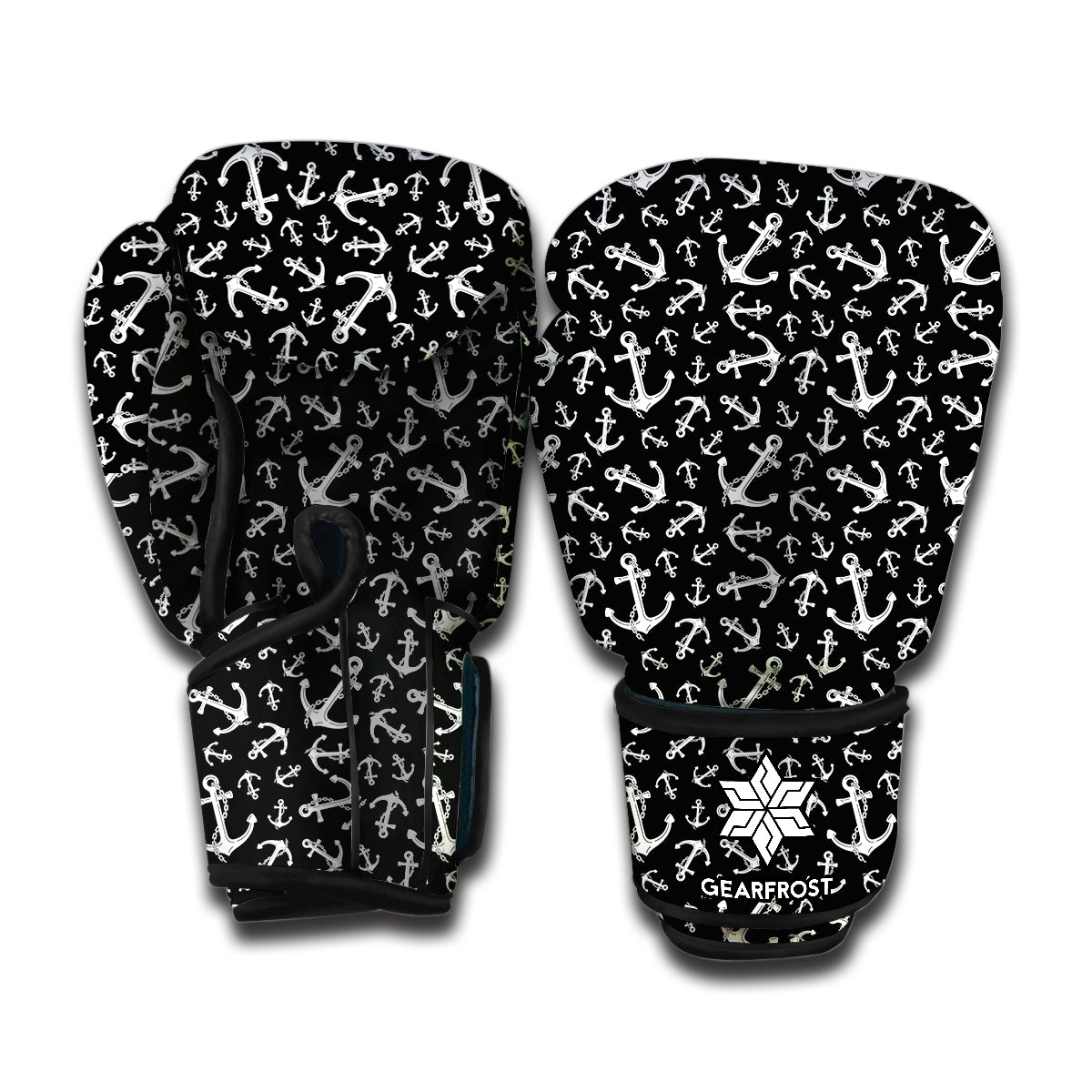 Black And White Anchor Pattern Print Boxing Gloves