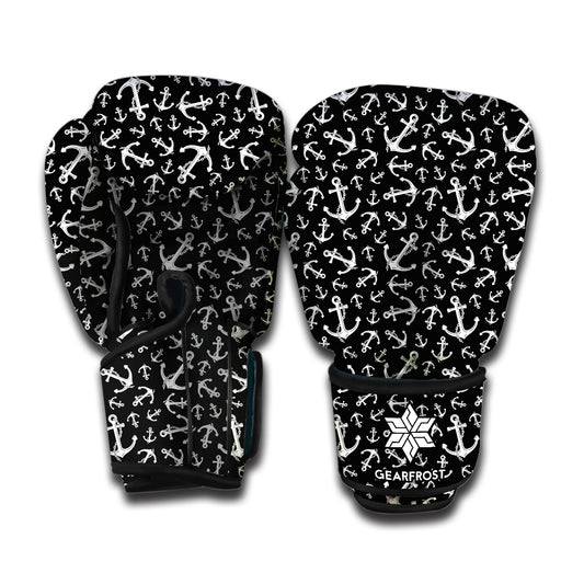 Black And White Anchor Pattern Print Boxing Gloves