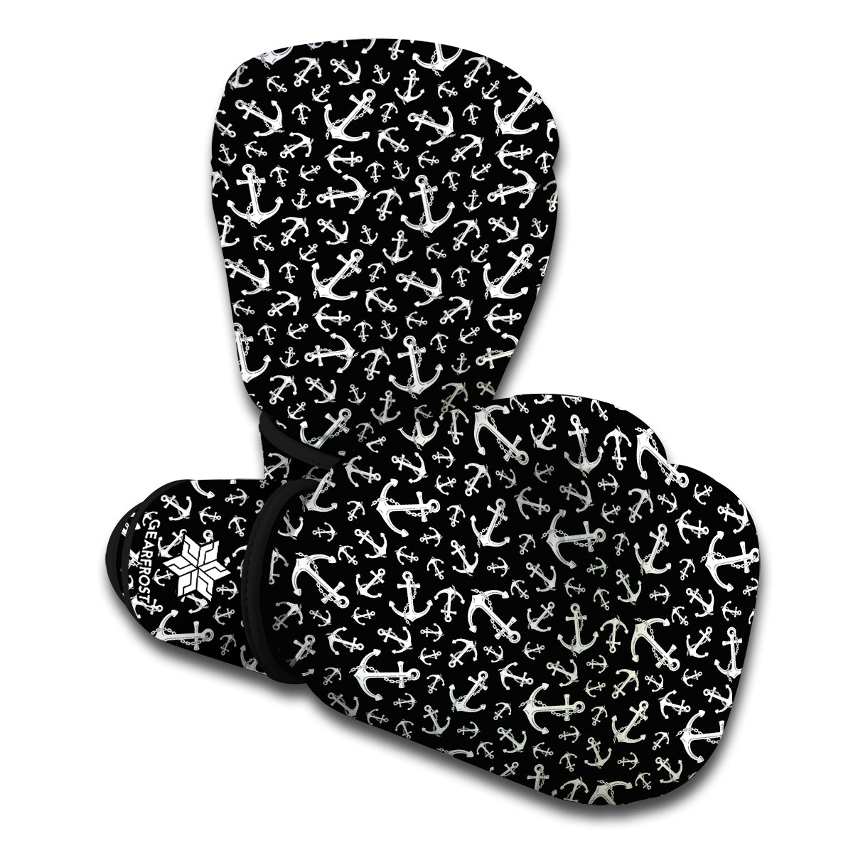 Black And White Anchor Pattern Print Boxing Gloves