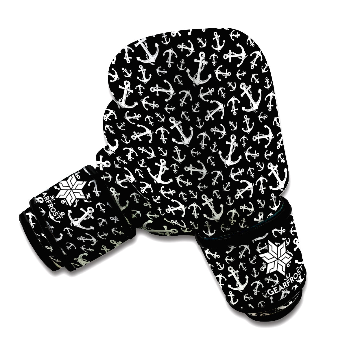 Black And White Anchor Pattern Print Boxing Gloves