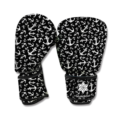 Black And White Anchor Pattern Print Boxing Gloves