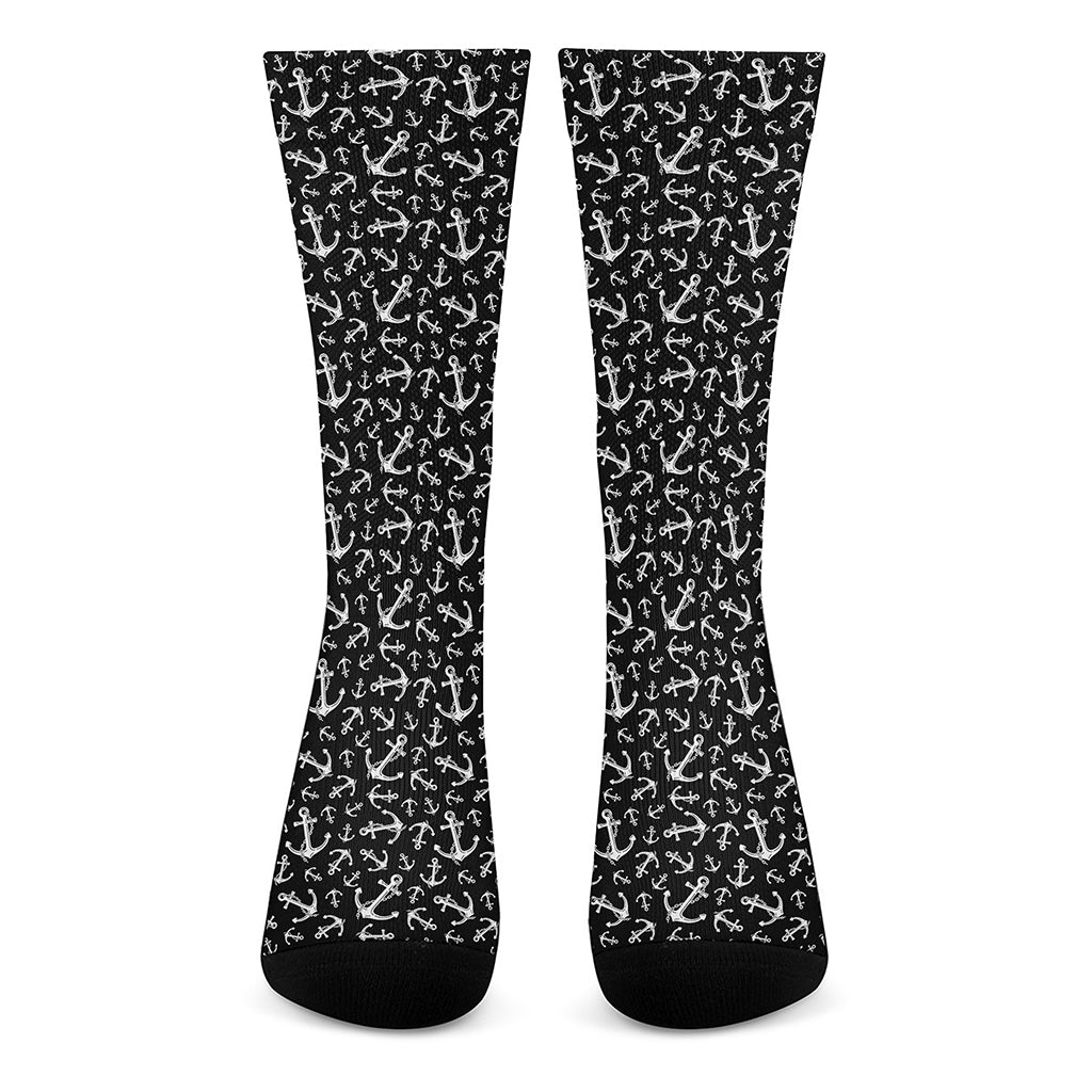 Black And White Anchor Pattern Print Crew Socks