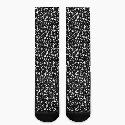 Black And White Anchor Pattern Print Crew Socks