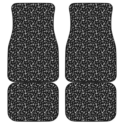 Black And White Anchor Pattern Print Front and Back Car Floor Mats