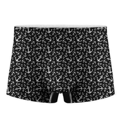 Black And White Anchor Pattern Print Men's Boxer Briefs