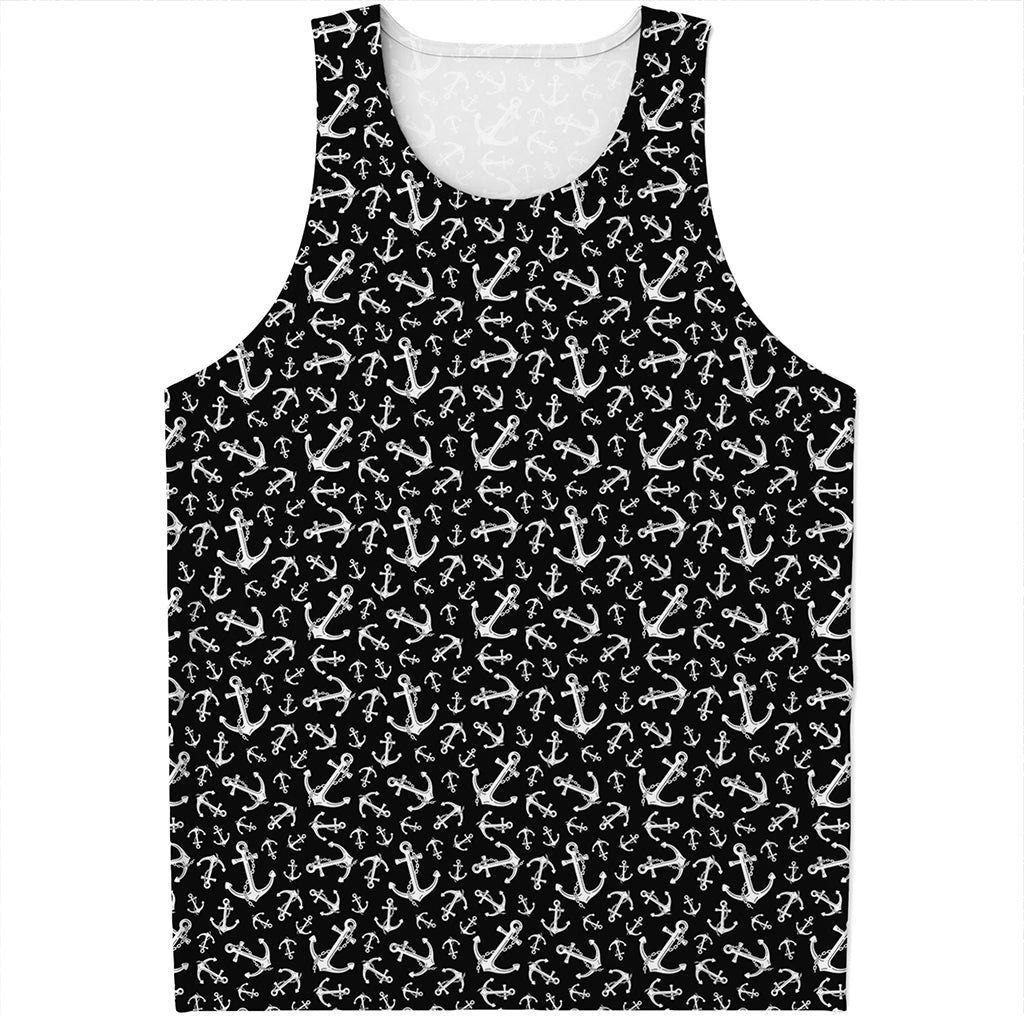 Black And White Anchor Pattern Print Men's Tank Top
