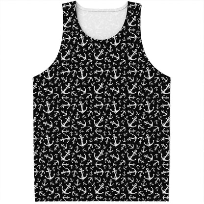 Black And White Anchor Pattern Print Men's Tank Top