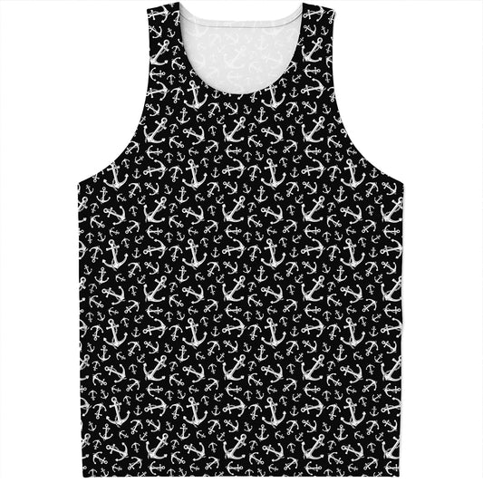 Black And White Anchor Pattern Print Men's Tank Top