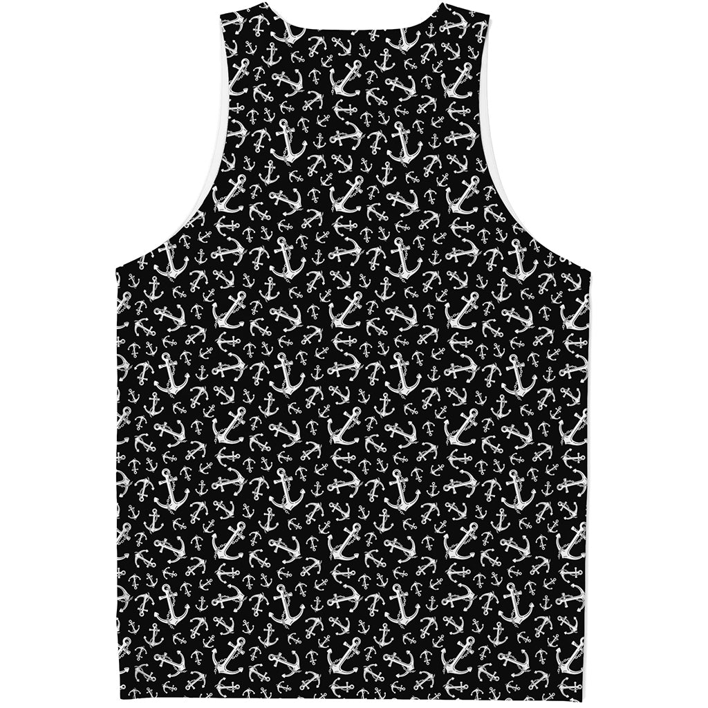Black And White Anchor Pattern Print Men's Tank Top