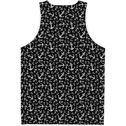 Black And White Anchor Pattern Print Men's Tank Top