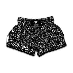 Black And White Anchor Pattern Print Muay Thai Boxing Shorts