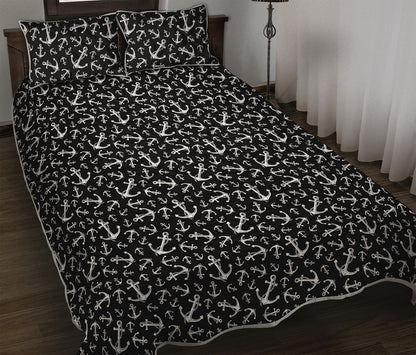 Black And White Anchor Pattern Print Quilt Bed Set