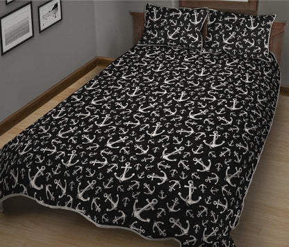 Black And White Anchor Pattern Print Quilt Bed Set