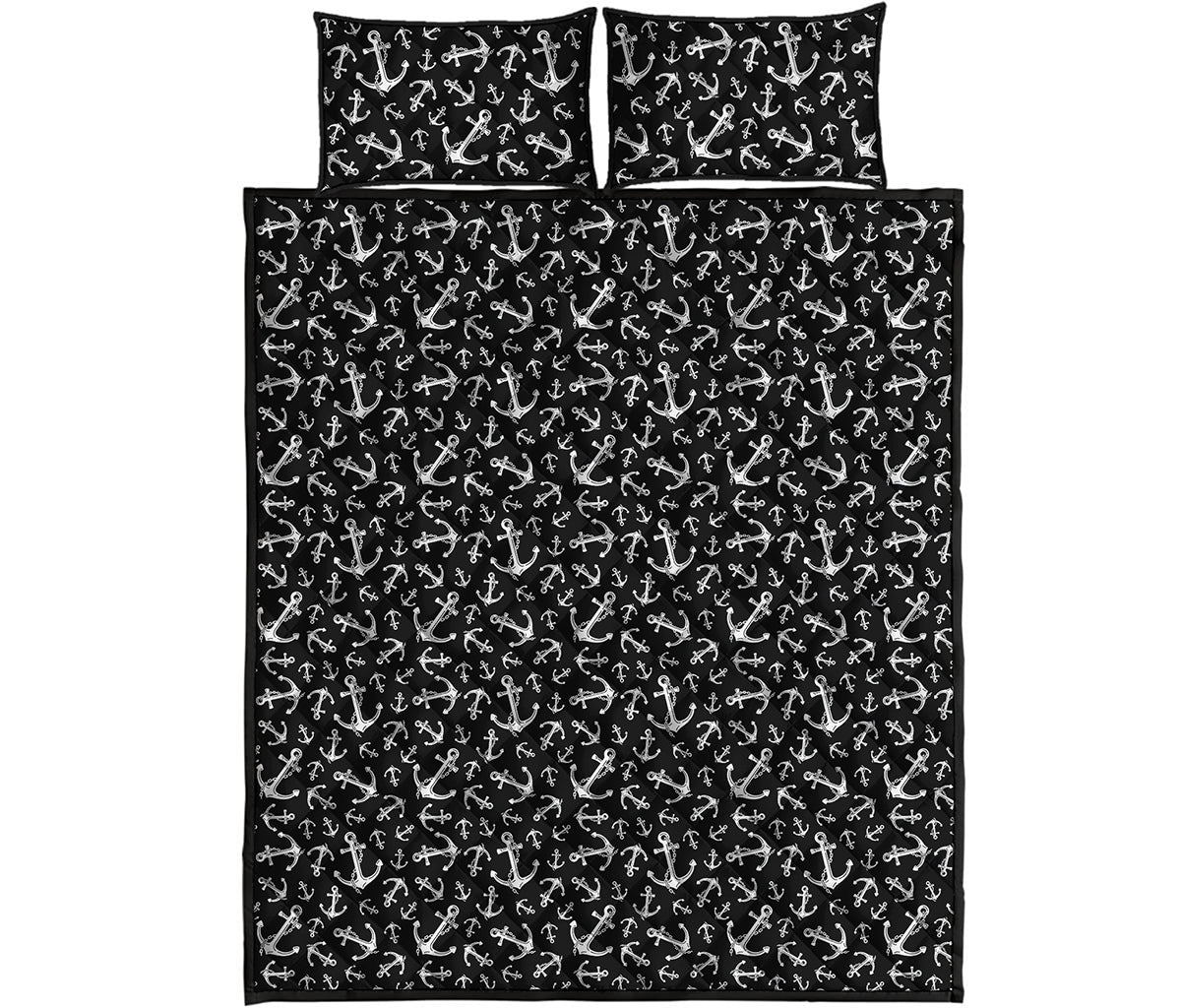 Black And White Anchor Pattern Print Quilt Bed Set