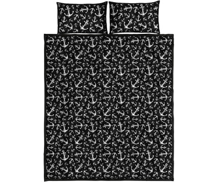 Black And White Anchor Pattern Print Quilt Bed Set