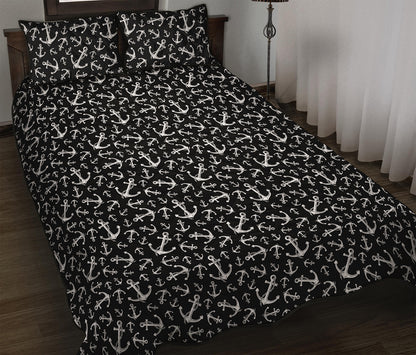 Black And White Anchor Pattern Print Quilt Bed Set