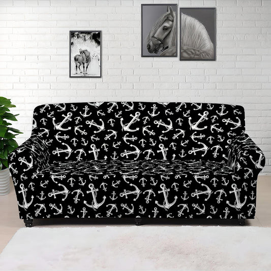 Black And White Anchor Pattern Print Sofa Cover