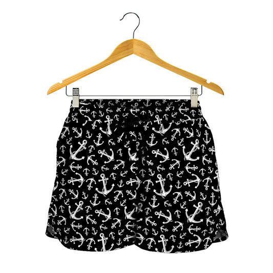 Black And White Anchor Pattern Print Women's Shorts