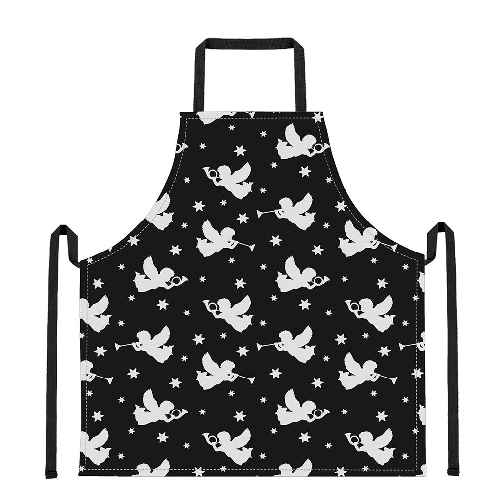 Black And White Angel Pattern Print Apron