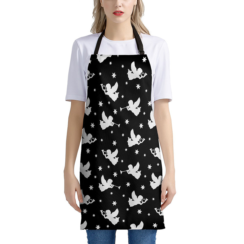 Black And White Angel Pattern Print Apron