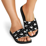 Black And White Angel Pattern Print Black Slide Sandals