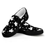 Black And White Angel Pattern Print Black Slip On Shoes