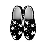 Black And White Angel Pattern Print Black Slip On Shoes