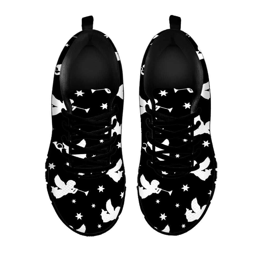 Black And White Angel Pattern Print Black Sneakers